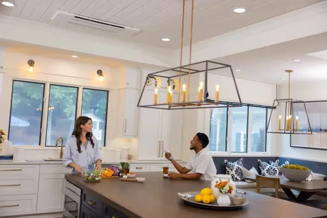 1-way ceiling cassette mini-split in a kitchen (Mitsubishi Electric)